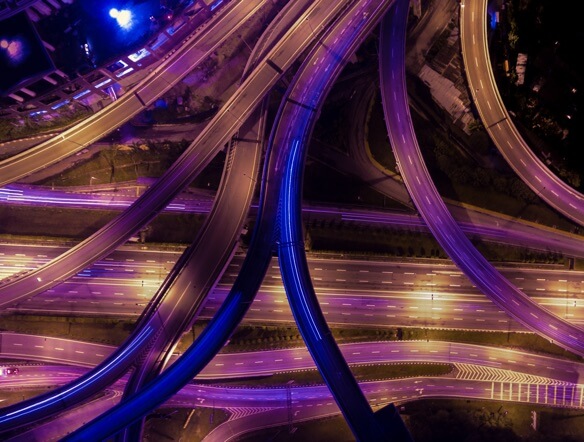 a road intersection, viewed from above